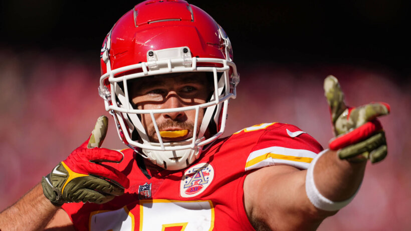Kansas City Chiefs tight end Travis Kelce celebrates after a play