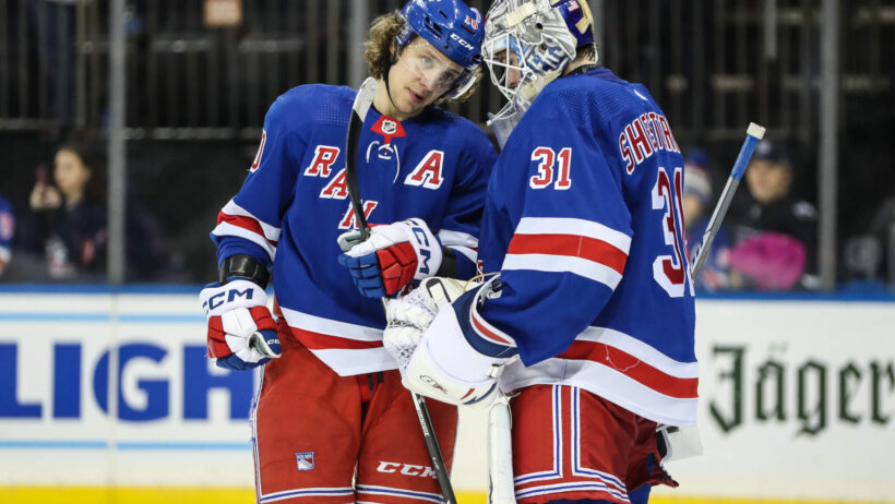 New York Rangers left wing Artemi Panarin and goaltender Igor Shesterkin