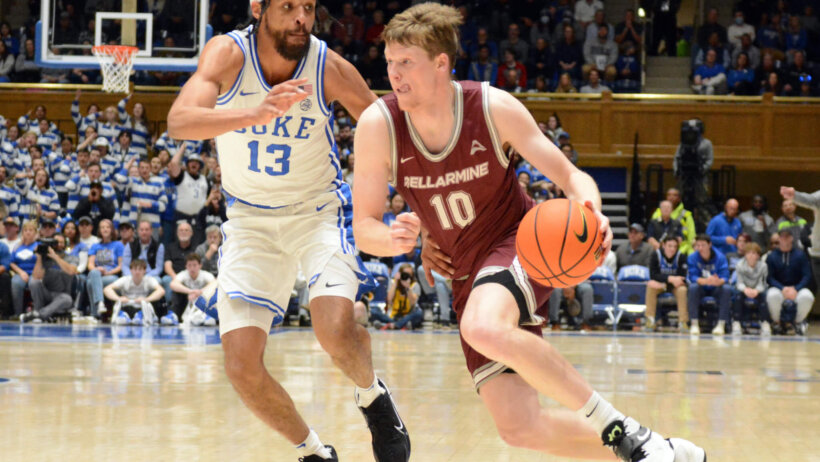 Bellarmine Knights guard Garrett Tipton drives to the basket