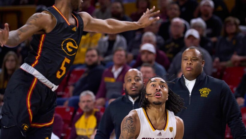 Grambling State Tigers senior guard Tra'Michael Moton trying to block a shot