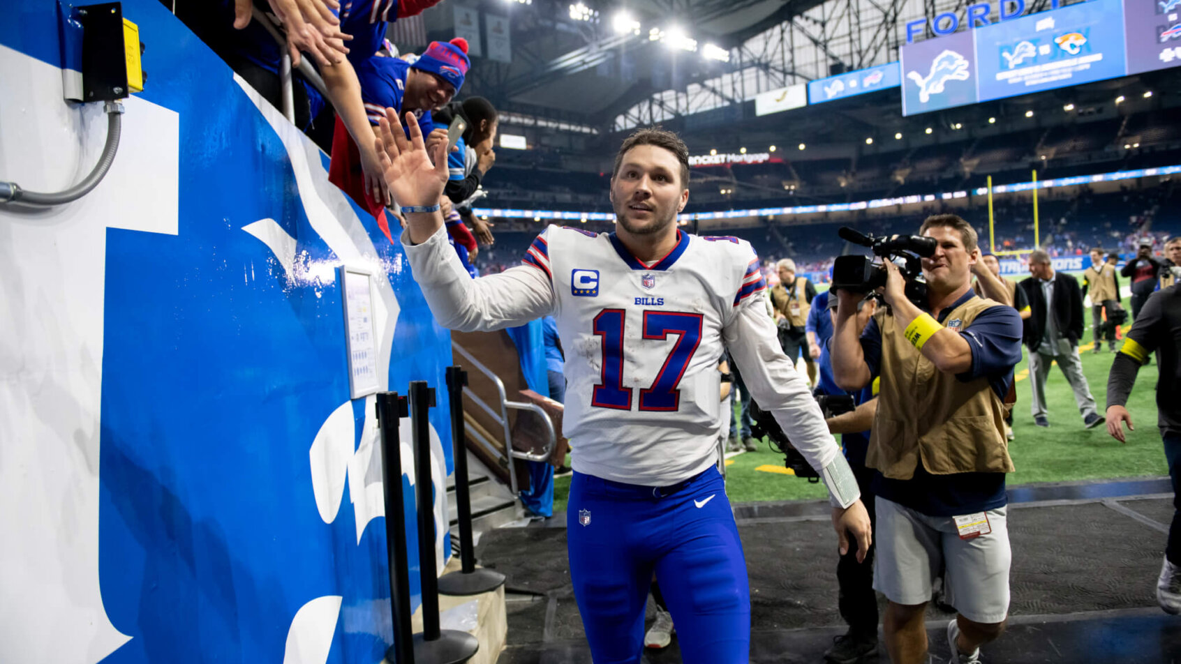 Josh Allen high fives fans