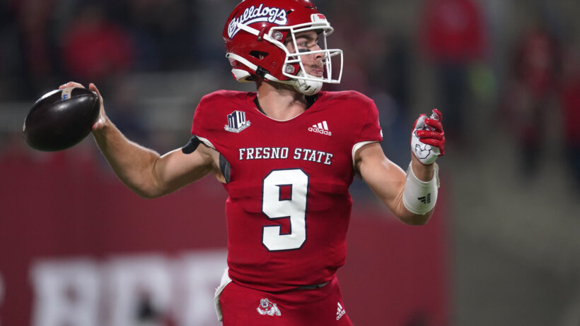 Fresno State Bulldogs quarterback Jake Haener throws a pass