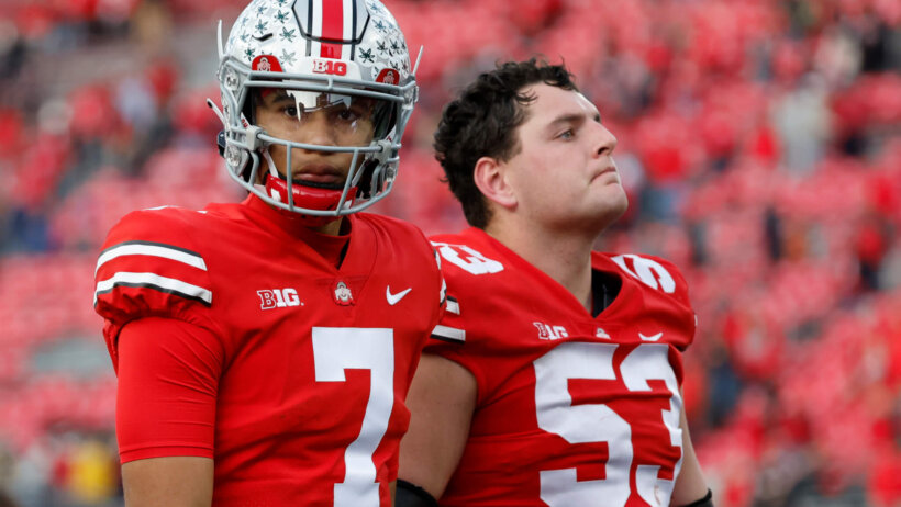 Ohio State Buckeyes quarterback C.J. Stroud and offensive lineman Luke Wypler