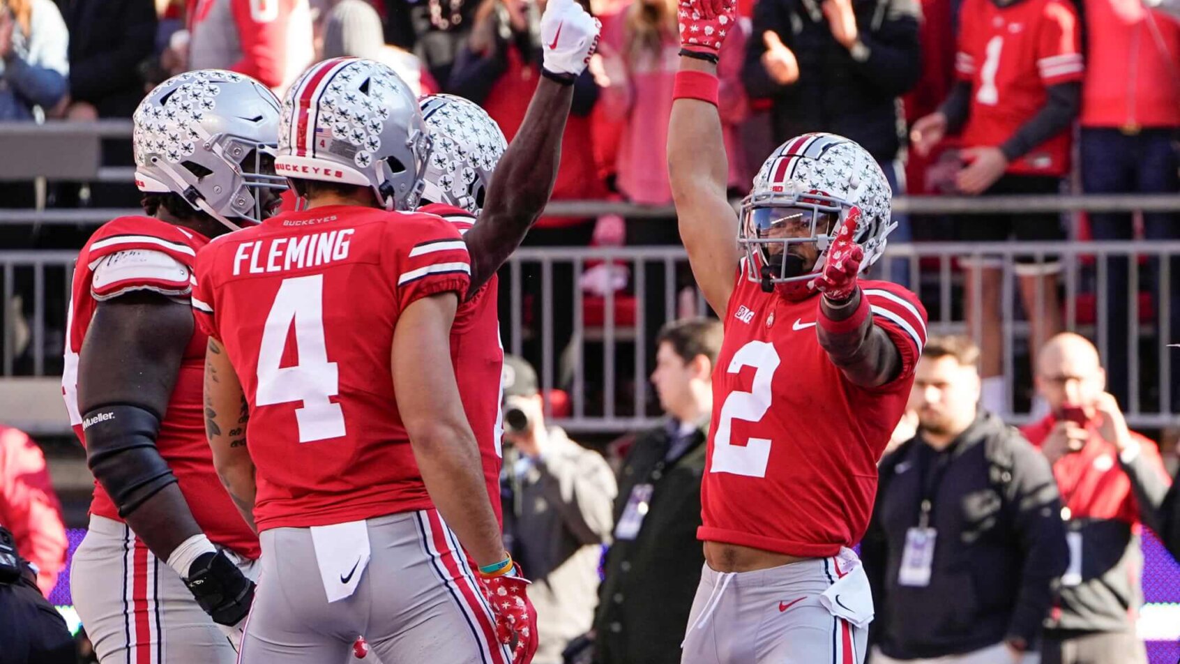 Ohio State Buckeyes wide receiver Emeka Egbuka celebrates a touchdown