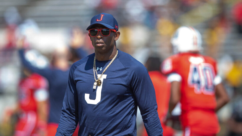 Jackson State coach Deion Sanders on the field
