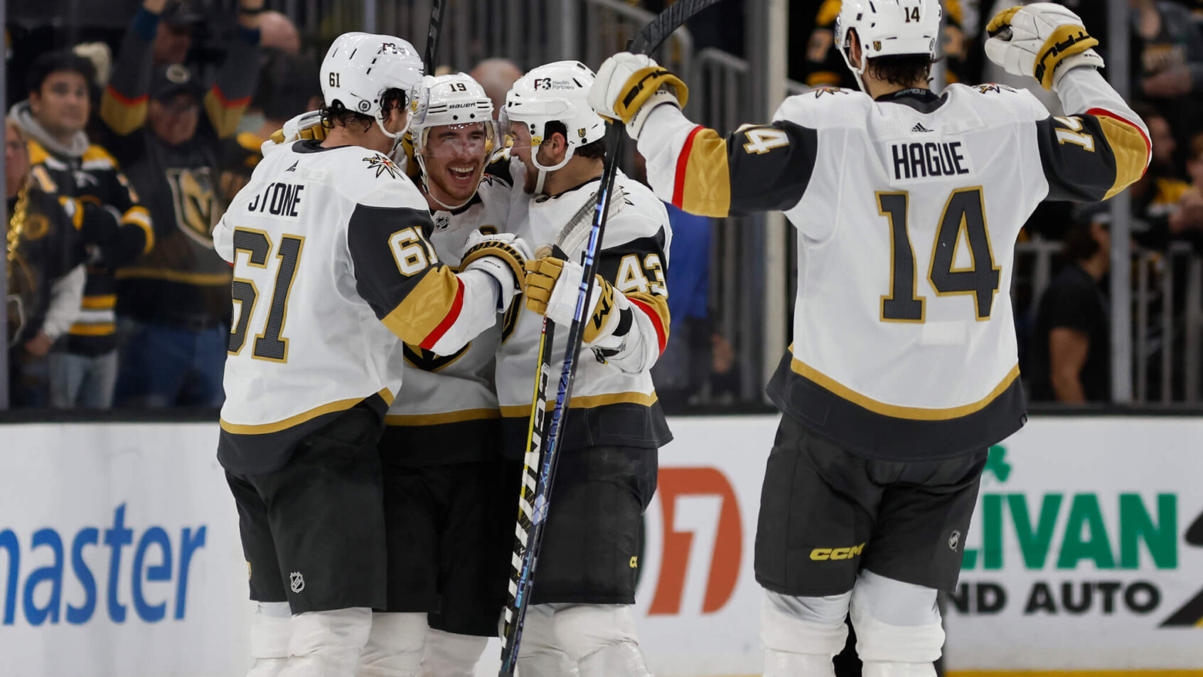Vegas Golden Knights right wing Reilly Smith celebrates goal