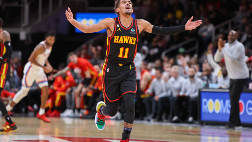 Trae Young arms out reaction