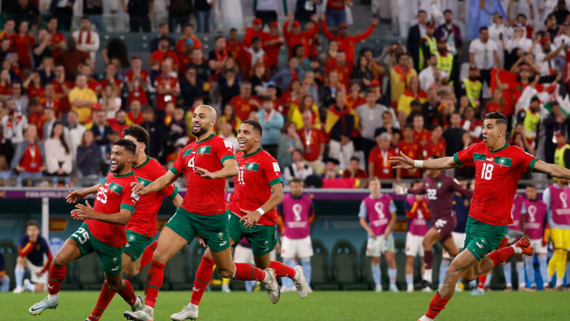 Morocco celebrates the victory against Spain