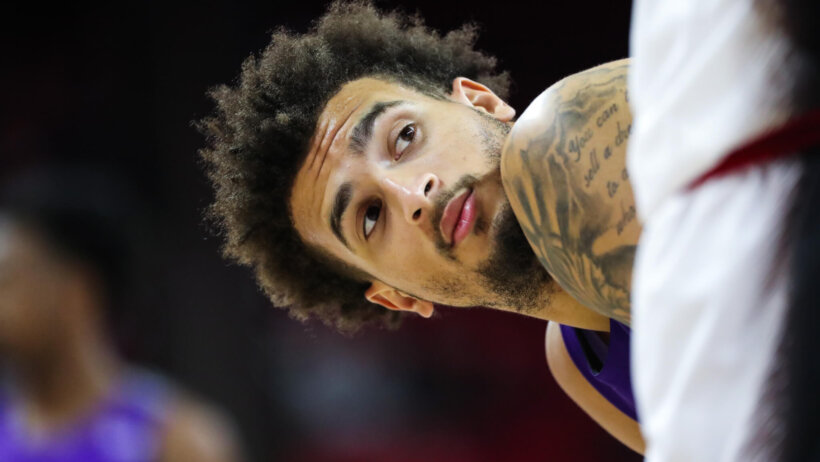 Closeup of Furman Paladins forward Jalen Slawson