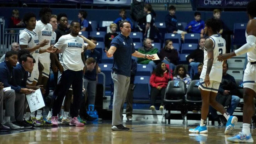 URI coach Archie Miller gesturing to his players