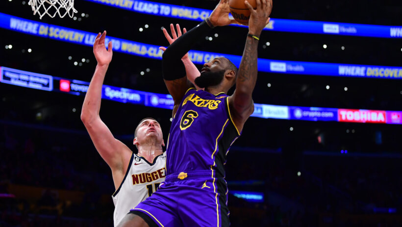 LeBron James goes for a layup