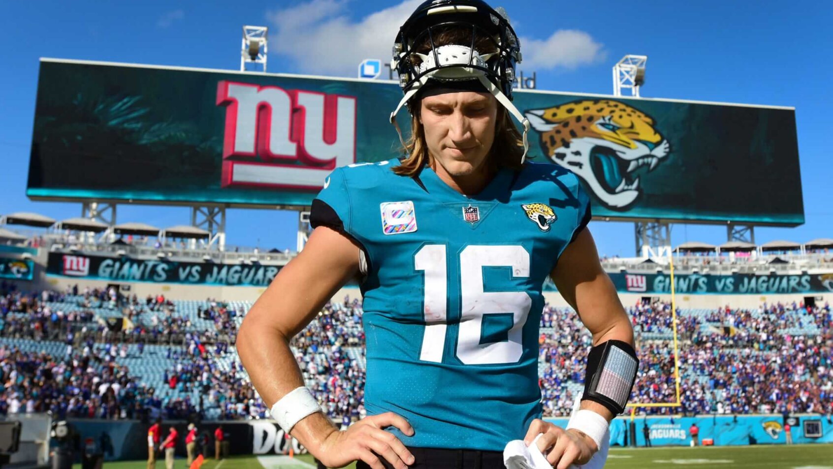 Trevor Lawrence close up on the field