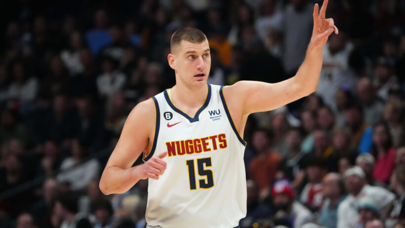 Nikola Jokic holds up two fingers