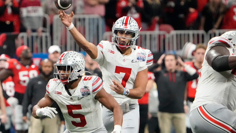 Ohio State Buckeyes quarterback C.J. Stroud throws a pass