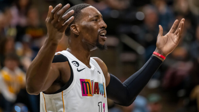 Bam Adebayo hands up after a foul call