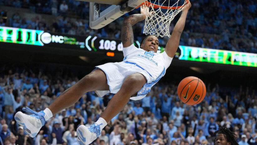 North Carolina Tar Heels center Armando Bacot dunks the basketball.