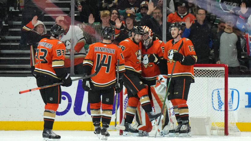 Anaheim Ducks celebrate victory
