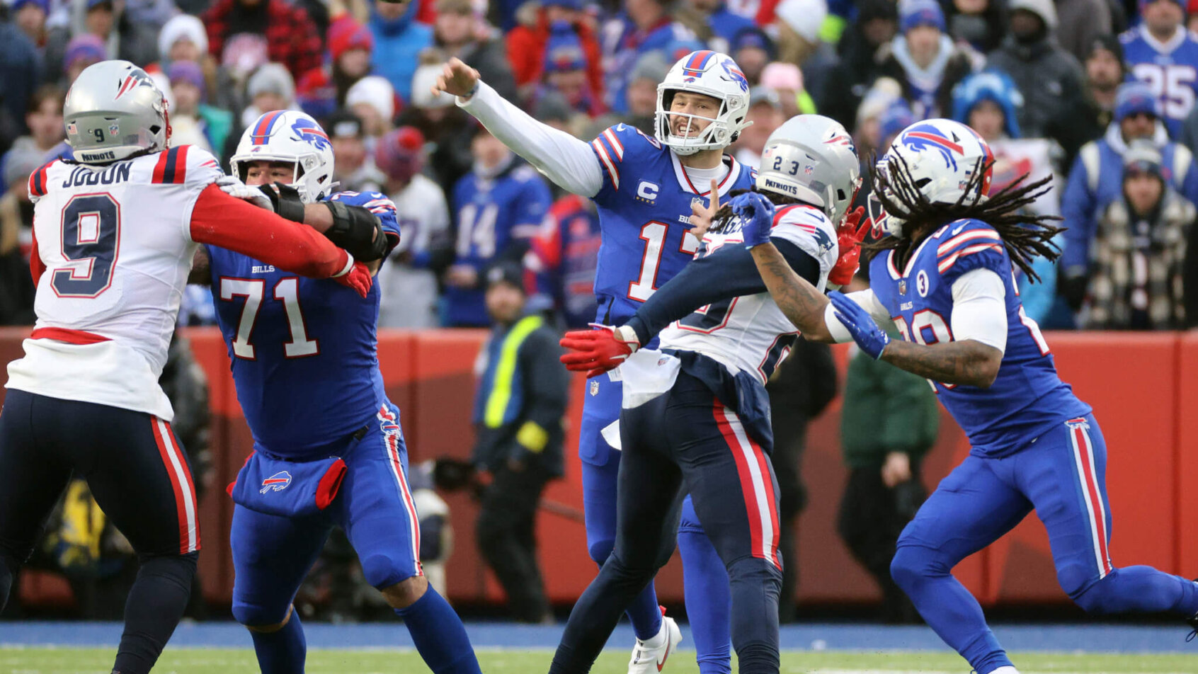 Bills quarterback Josh Allen makes a throw