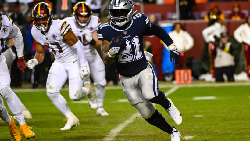 Dallas Cowboys running back Ezekiel Elliott runs with ball