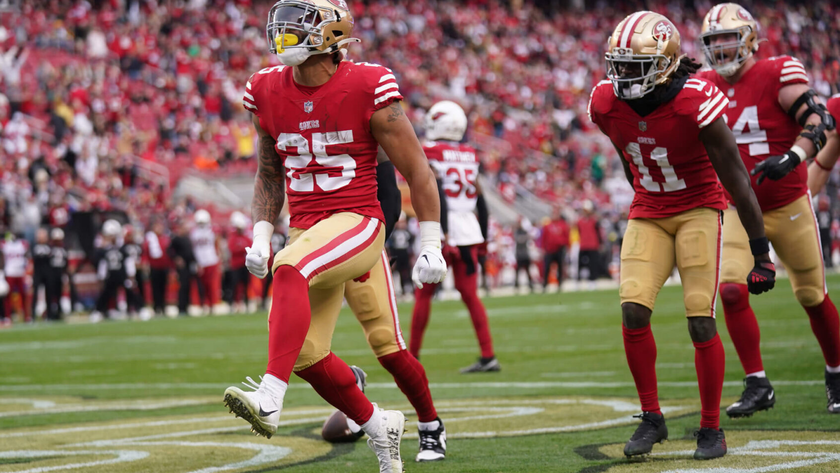 49ers players celebrating