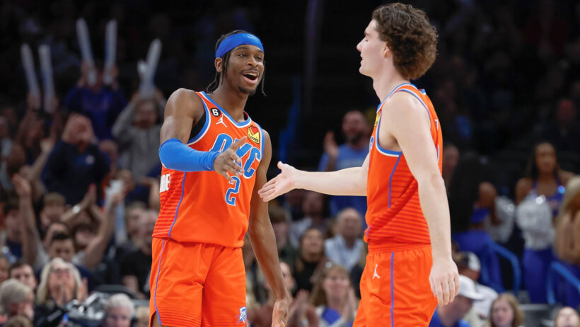 Shai Gilgeous-Alexander and Josh Giddey celebration