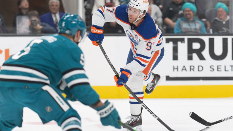 Edmonton Oilers center Connor McDavid shoots the puck