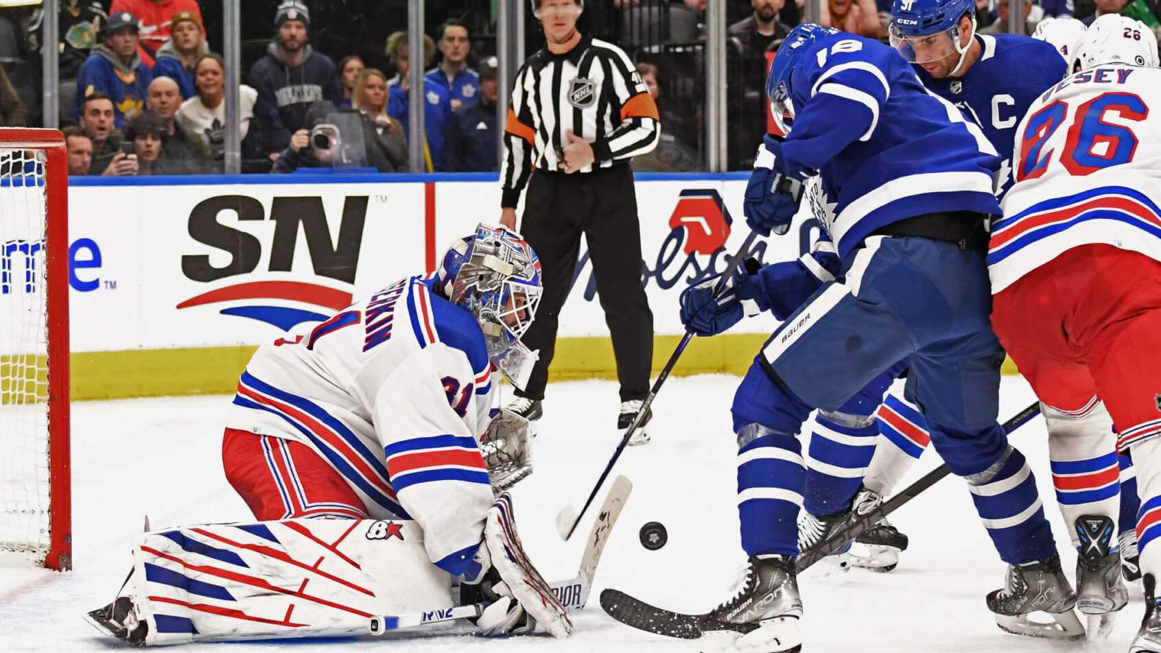 Igor Shesterkin stopping John Tavares