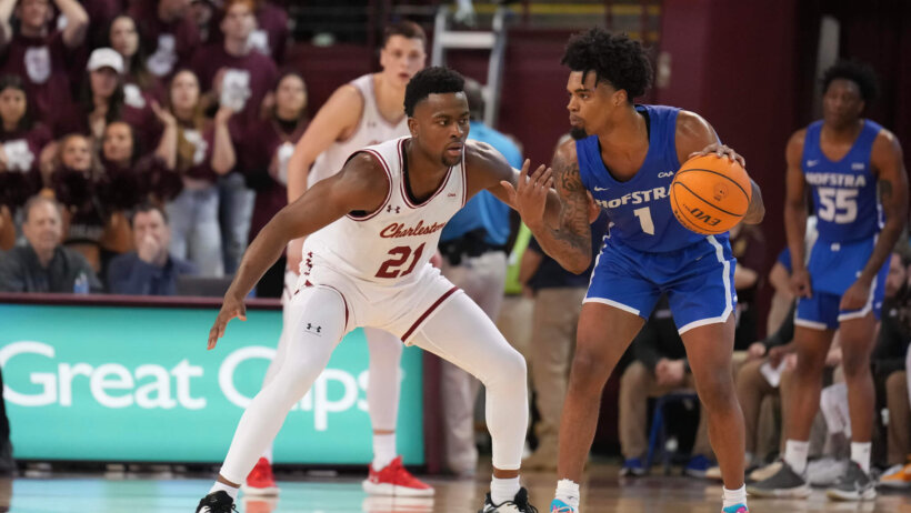 Hofstra Pride guard Aaron Estrada holds the ball