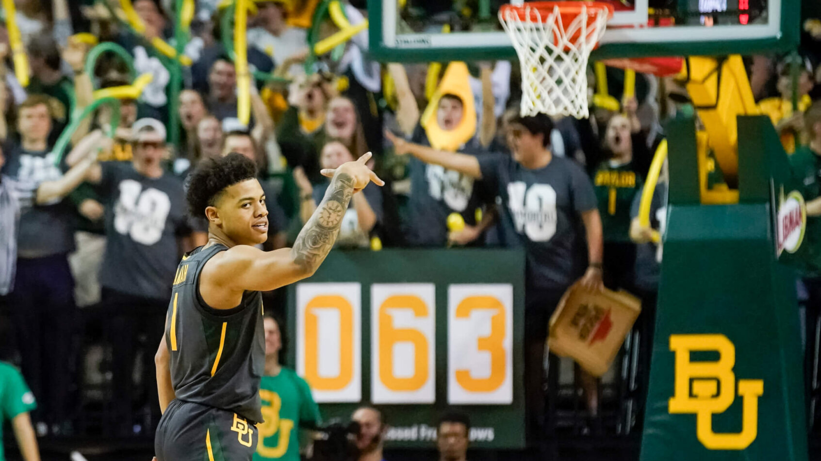 Baylor Bears guard Keyonte George celebrates a basket