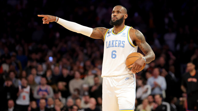 LeBron James pointing on court