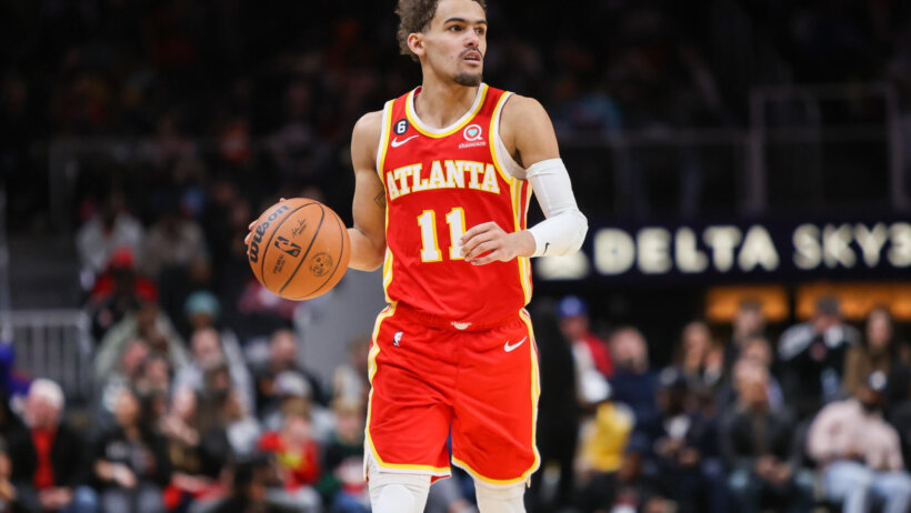 Atlanta Hawks guard Trae Young dribbling