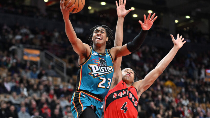 Jadey Ivey drives against Scottie Barnes