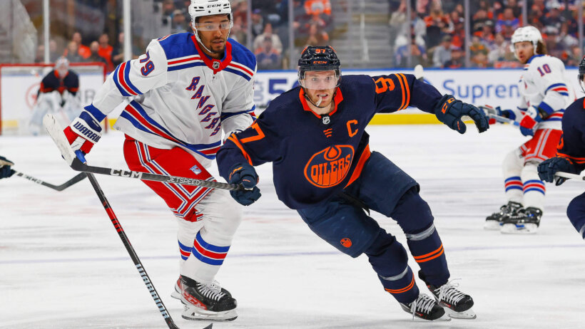 Edmonton Oilers forward Connor McDavid chases puck