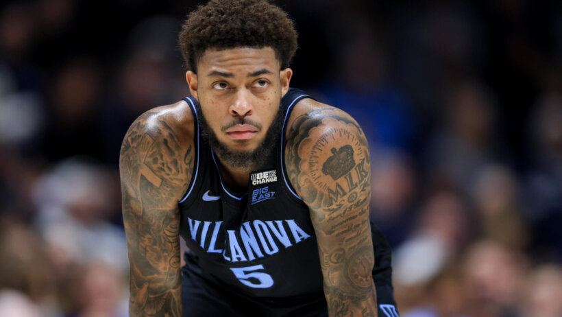 Justin Moore waits for play to resume; Villanova Wildcats