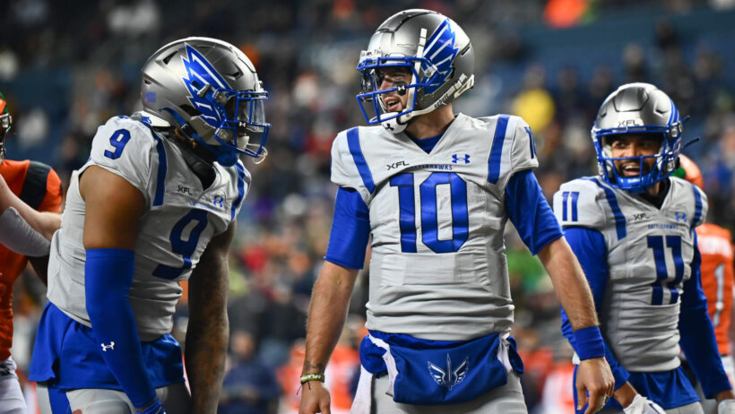 AJ McCarron celebrates a TD with his team
