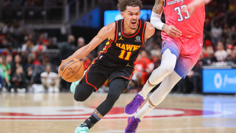 Atlanta Hawks guard Trae Young drives to the basket