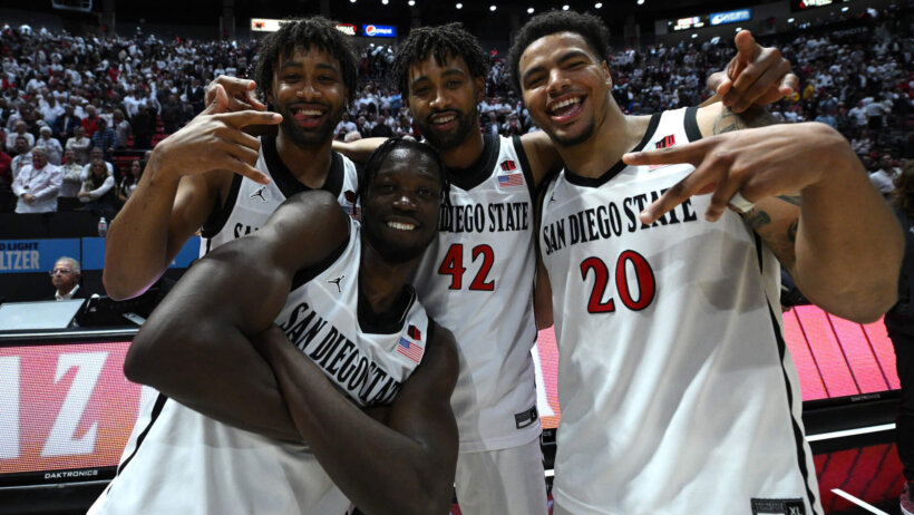 San Diego State players celebrating