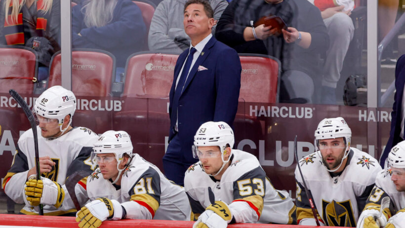 Vegas Golden Knights head coach Bruce Cassidy watches from the bench