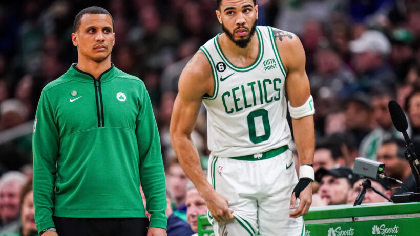 Celtics star forward Jayson Tatum with his head coach.