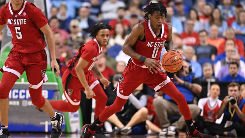 Terquavion Smith of NC State dribbling the basketball
