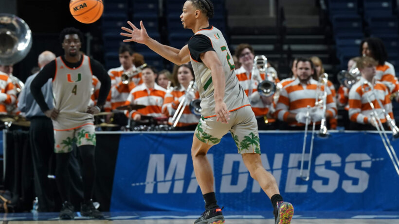 Miami (Fl) Hurricanes guard Isaiah Wong warming up
