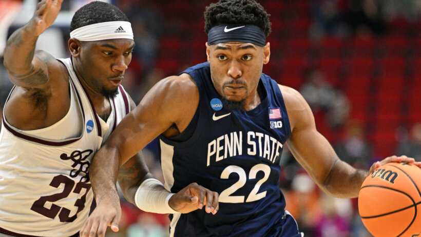 Penn State Nittany Lions guard Jalen Pickett drives to the hoop