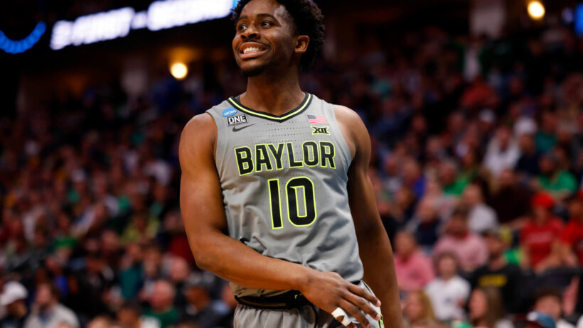 Baylor Bears guard Adam Flagler reacts to a play
