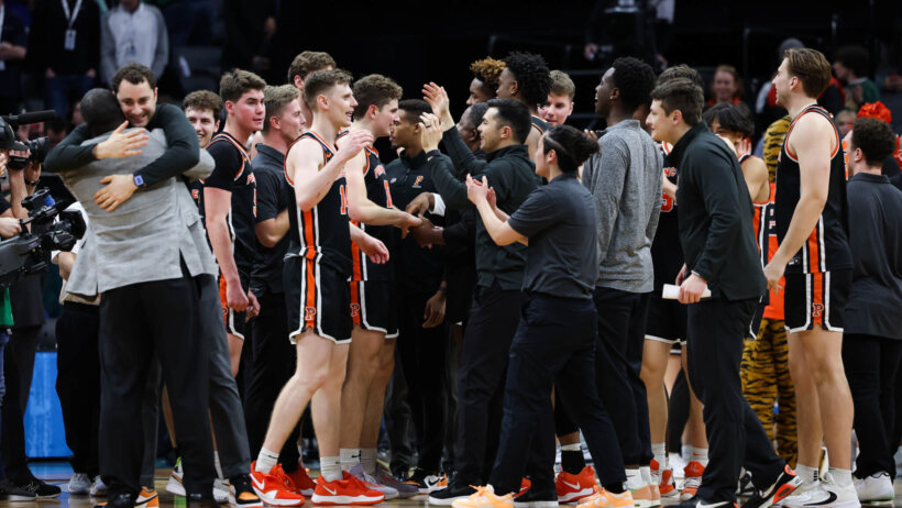 The Princeton Tigers celebrating a win