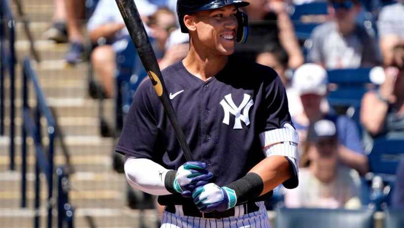 Aaron Judge smiling at the plate