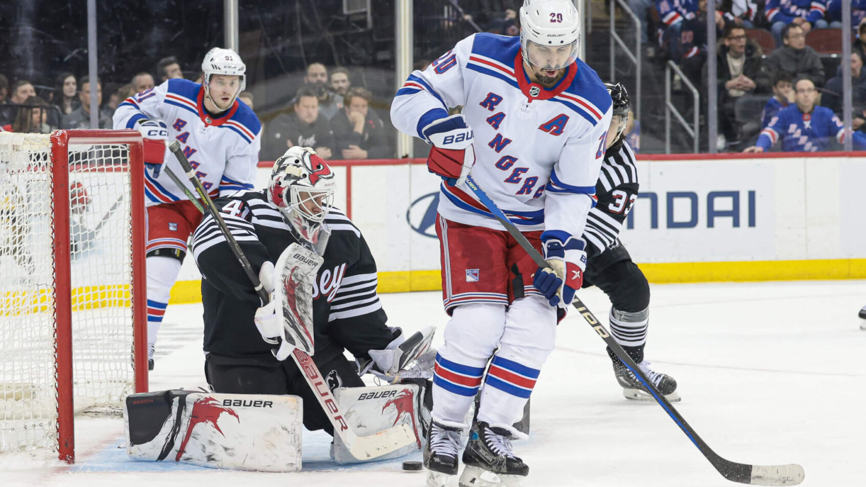 Devils goalie Vitek Vanecek making a save
