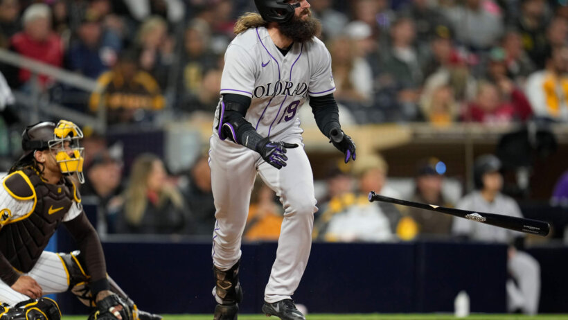 Colorado Rockies Charlie Blackmon hitting RBI double