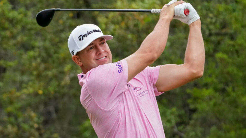 Taylor Montgomery tee shot at the Valero Texas Open