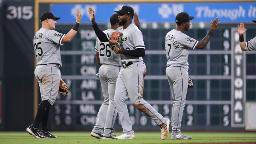 Chicago White Sox players celebrate a win