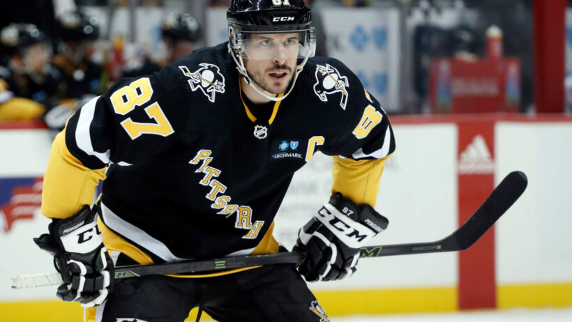 Pittsburgh Penguins center Sidney Crosby looks on before taking a faceoff